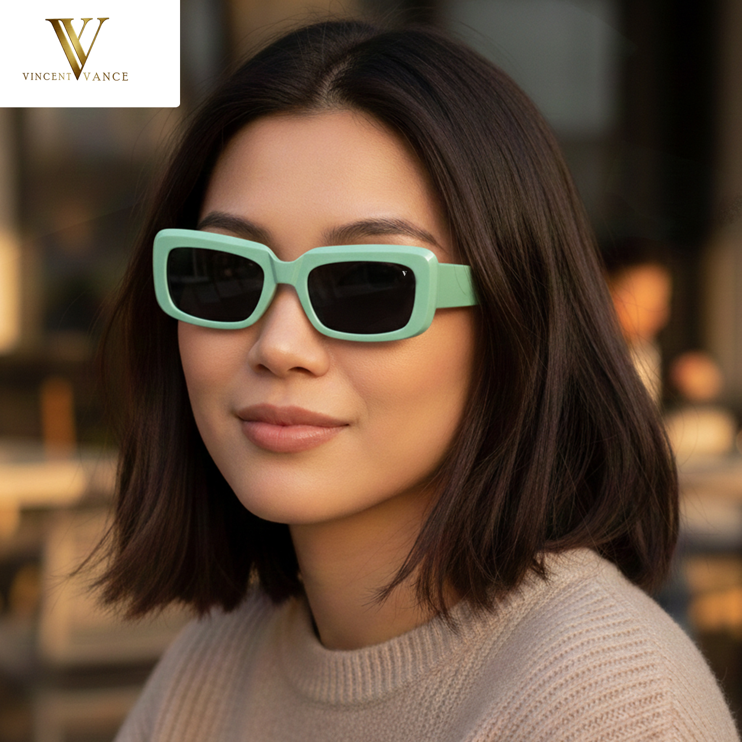 Vincent Vance – Trendiest POP FORM Series – Bold Square Sunglasses (Mint Green)