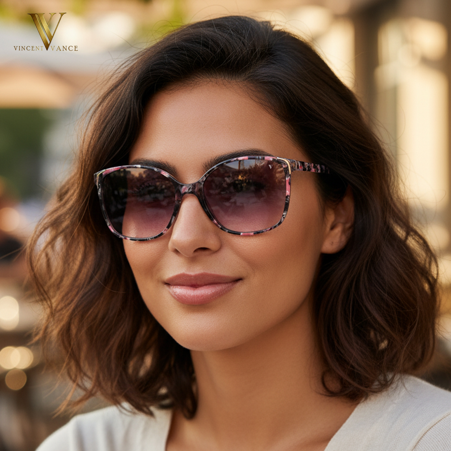 Vincent Vance Vibrant Floral Print Oversized Gradient Sunglasses 