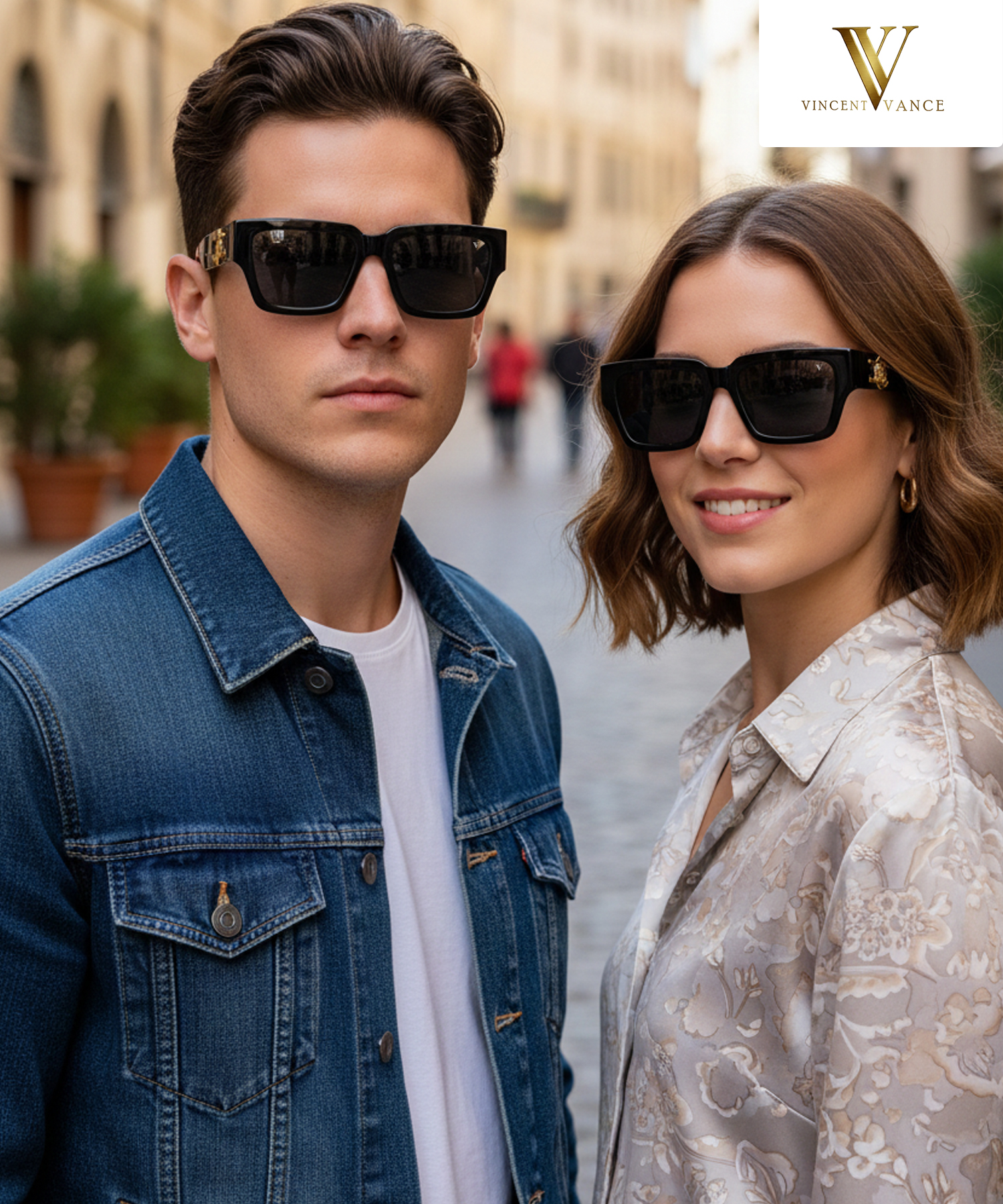 Vincent Vance Retro Rectangle Black Sunglasses