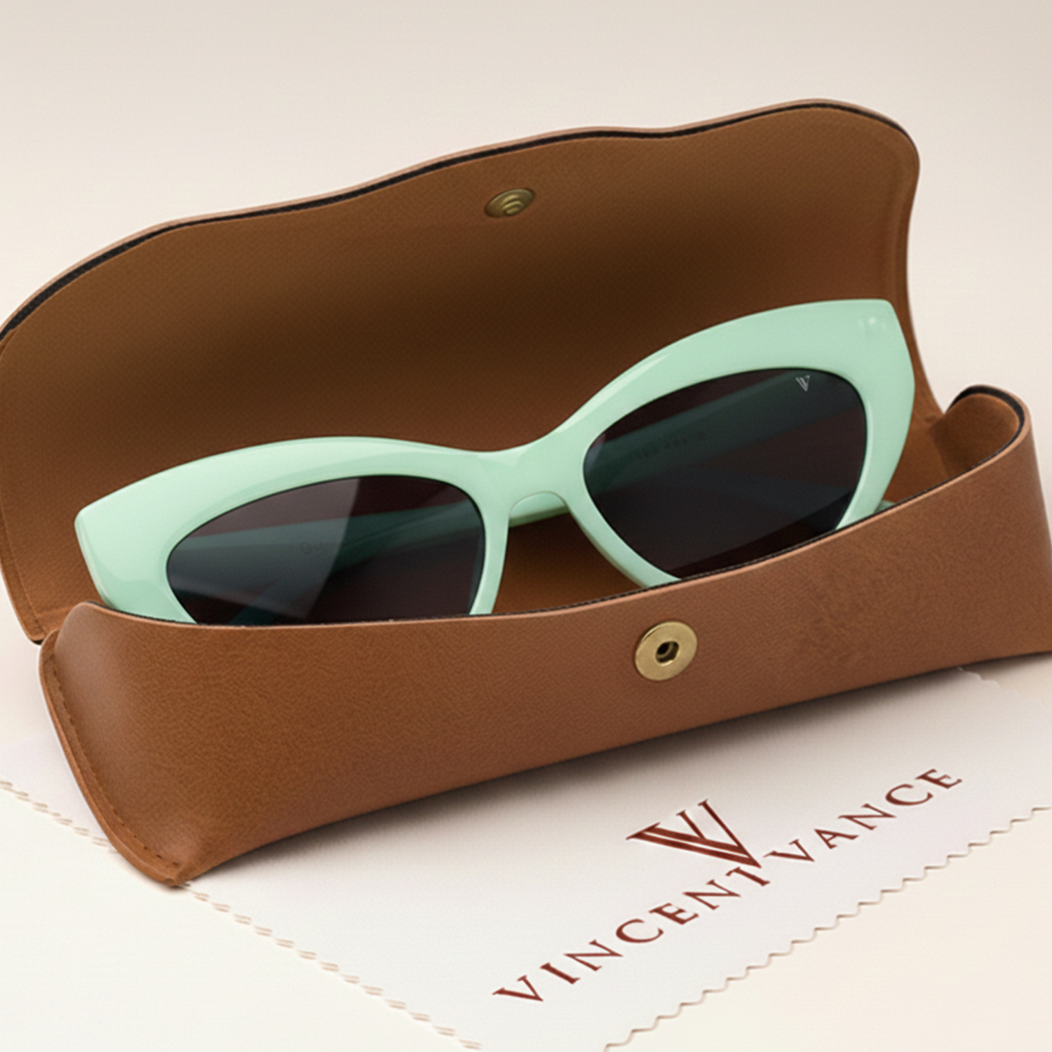 Vincent Vance – Slim Cat-Eye Confidence Statement Sunglasses - Vincent Vance Trendy Greem Cat Eye Sunglasses