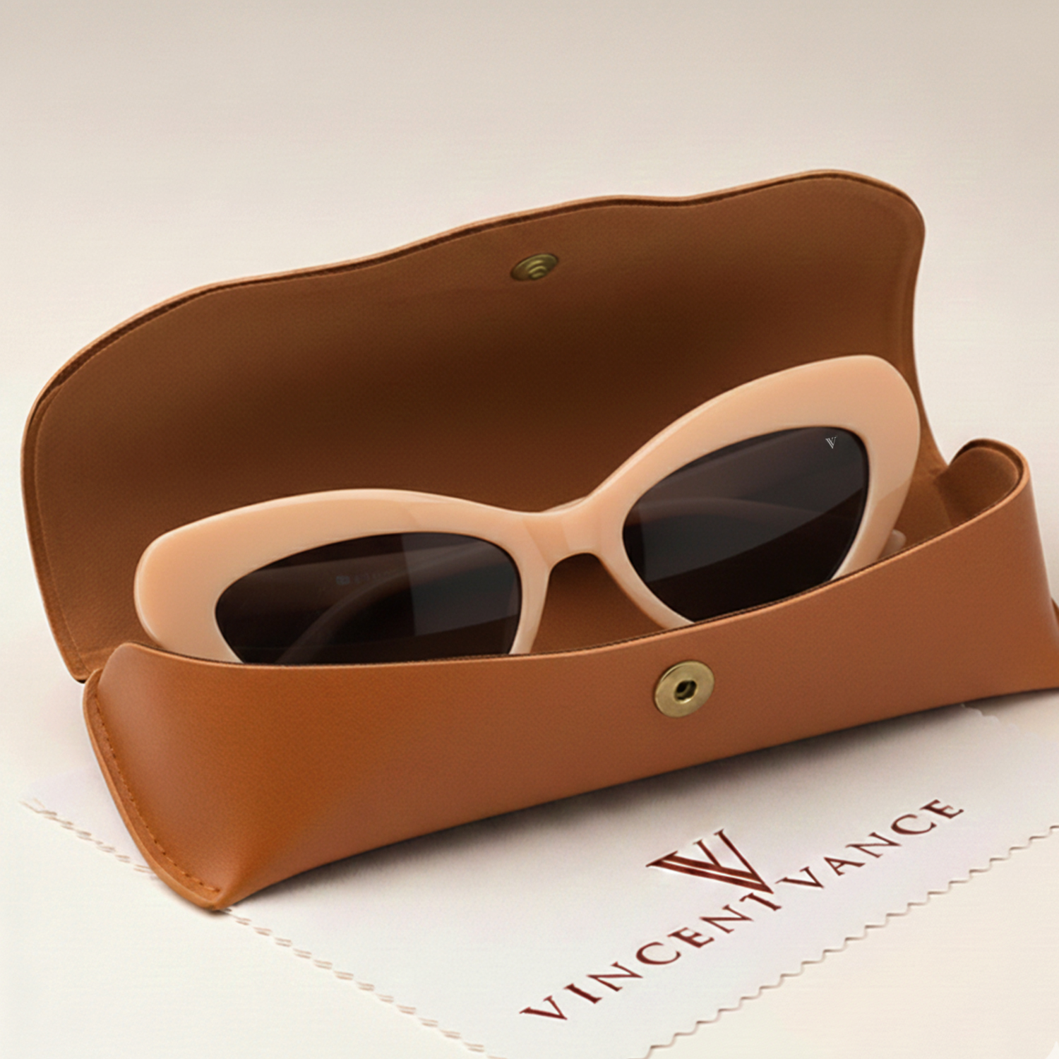 Vincent Vance – Slim Cat-Eye Confidence Statement Sunglasses - Vincent Vance Trendy Peach Cat Eye Sunglasses
