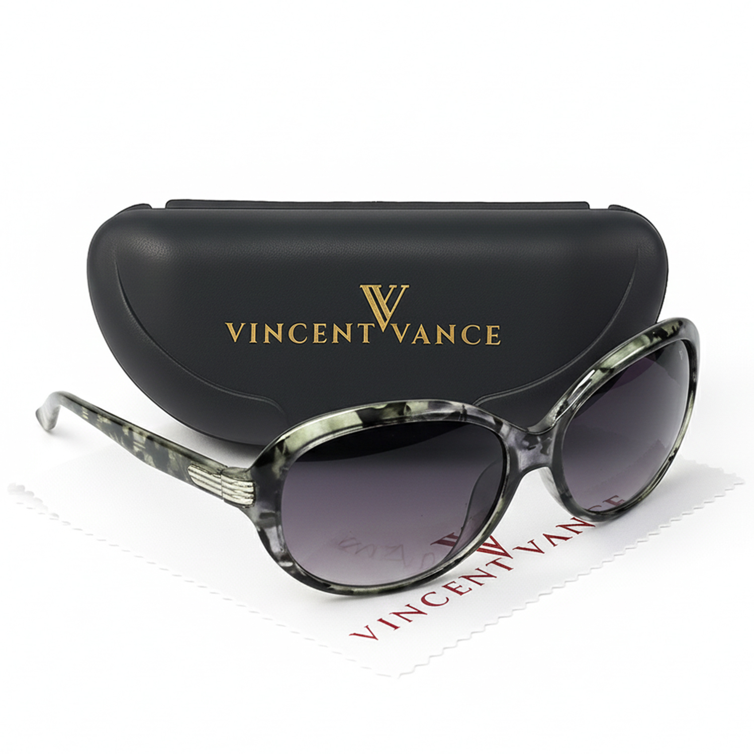 Vincent Vance Elegant Floral Print Large Frame Sunglasses