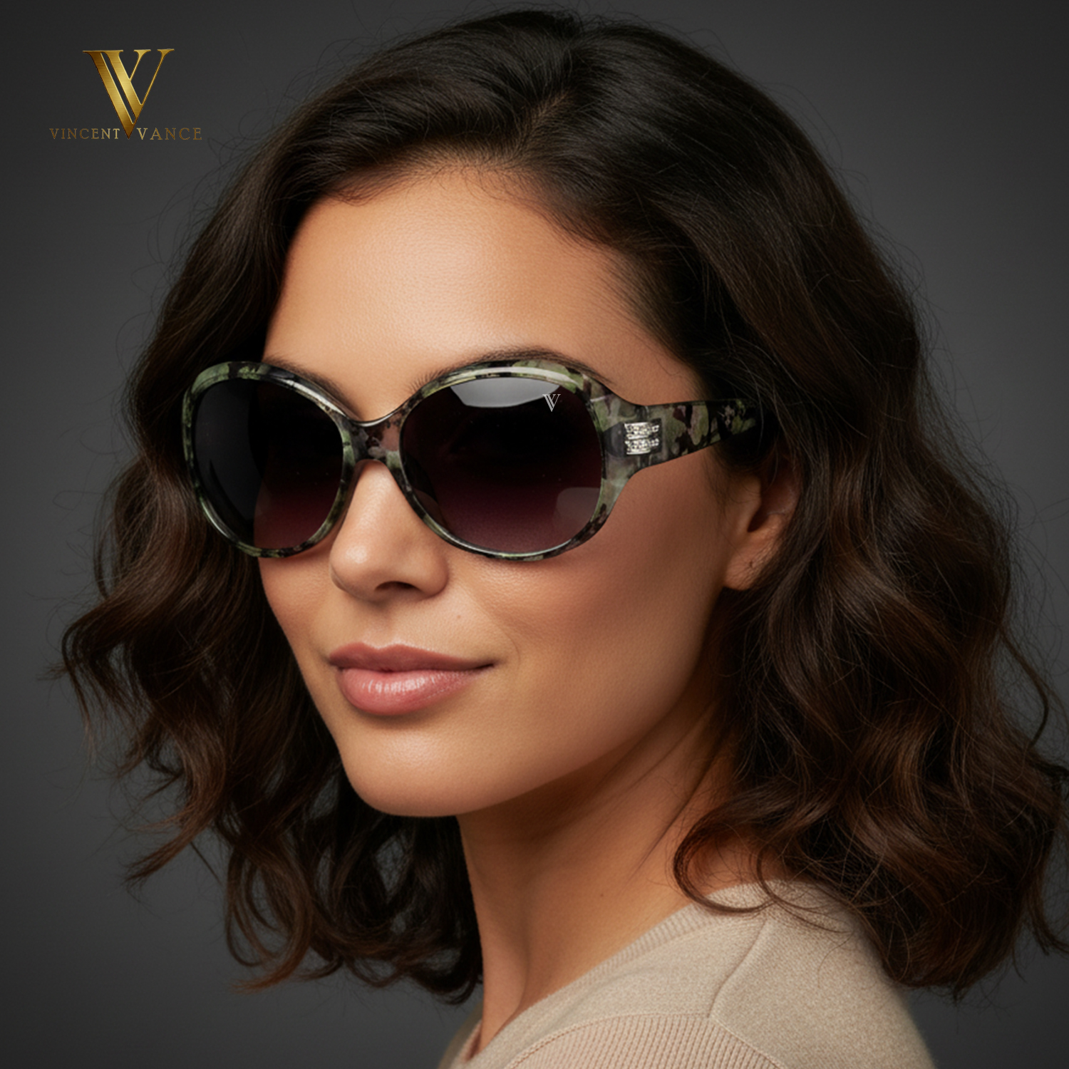 Vincent Vance Elegant Floral Print Large Frame Sunglasses