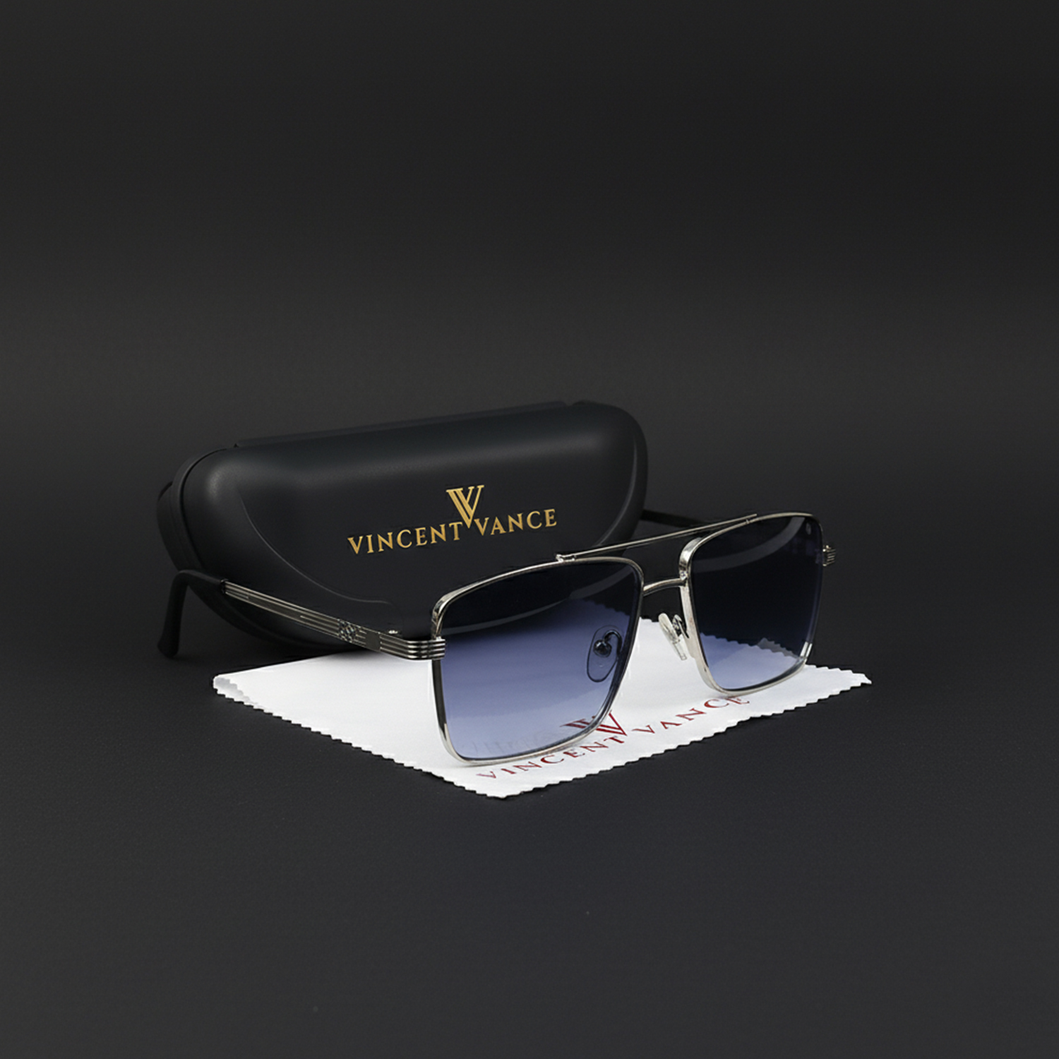 Luxury Double-Bar Gold Sunglasses for Men - Shiny Silver Square Frame Sunglasses for Men