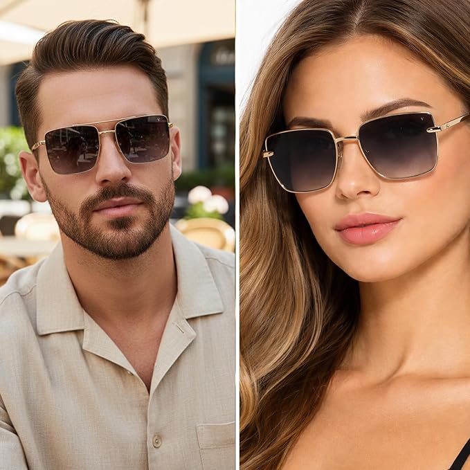 Vincent Vance - Luxury Square Sunglasses | Premium Gold Metal Frame with HD Gradient Lenses | Vintage Fashion Eyewear | Unisex